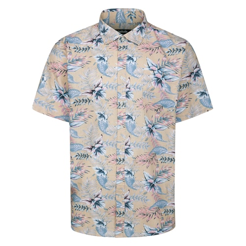 Bigdude Hibiscus Flower Short Sleeve Shirt Beige