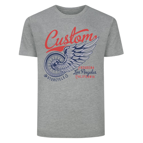 Bigdude Custom Motorcycles Print T-Shirt Grey Marl