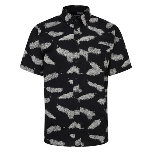 Bigdude All Over Feather Print Short Sleeve Shirt Black Tall