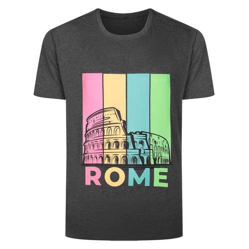 Bigdude Rome Print T-Shirt Charcoal Marl