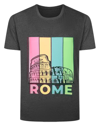 Bigdude Rome Print T-Shirt Charcoal Marl