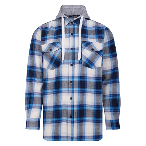 Bigdude Checked Hooded Flannel Shirt Bright Blue