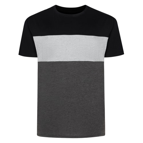 Bigdude Striped Cut & Sew T-Shirt Black/Grey/Charcoal Tall