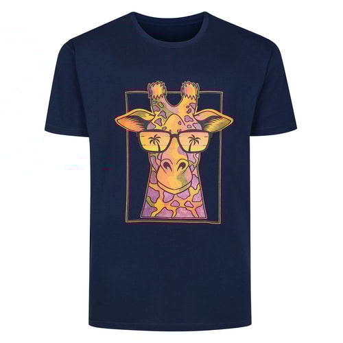 Bigdude Funky Giraffe Print T-Shirt Navy