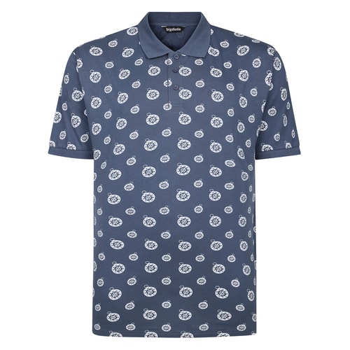 Bigdude Compass Print Polo Dusty Blue