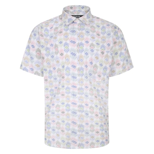 Bigdude Geometric Print Short Sleeve Shirt White Tall
