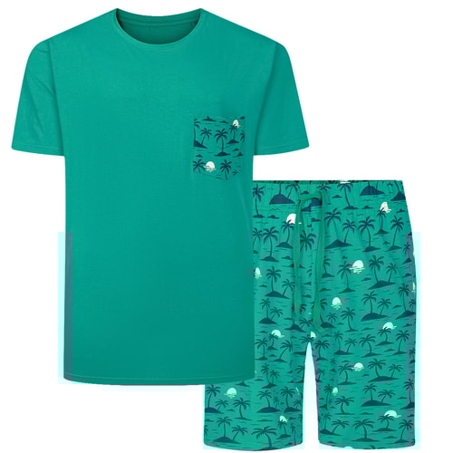 Bigdude Cotton Palm Print PJ Set Teal