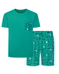 Bigdude Cotton Palm Print PJ Set Teal