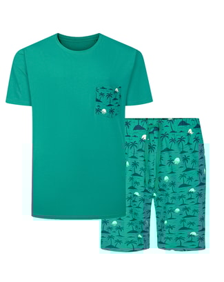 Bigdude Cotton Palm Print PJ Set Teal