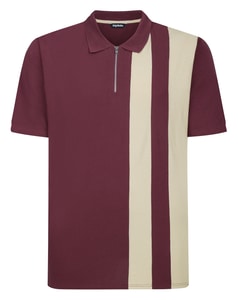 Bigdude Vertical Stripe Colour Block Polo Shirt Burgundy/Stone Tall