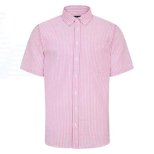 Bigdude Short Sleeve Seersucker Shirt Pink/White