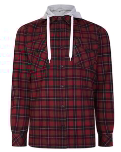 Bigdude Checked Flannel Shirt with Hood Cherry/Black