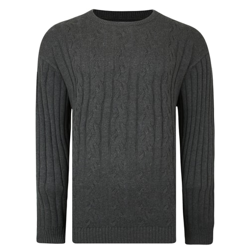 Bigdude Crew Neck Cable Knit Jumper Charcoal
