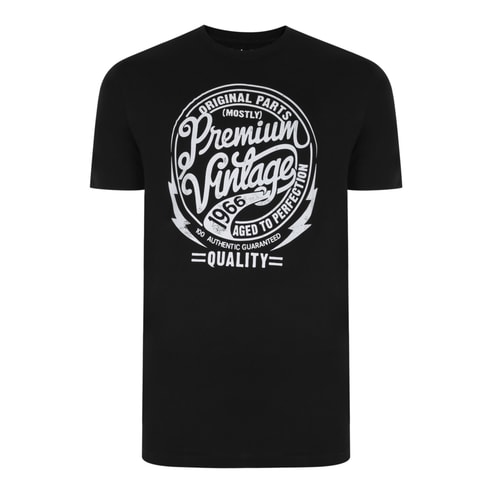 Bigdude Premium Vintage Print T-Shirt Black Tall