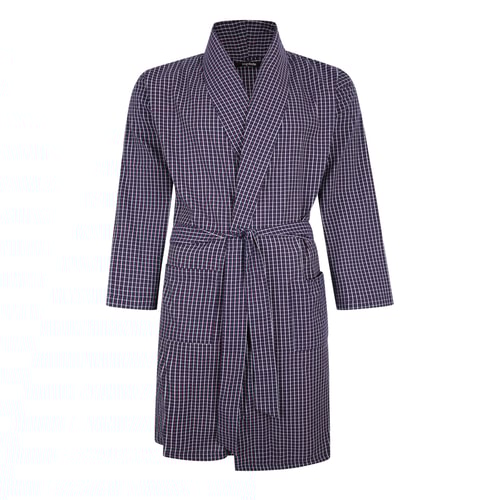 Bigdude Woven Check Dressing Gown Navy