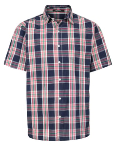 Bigdude Cut Away Collar Checked Short Sleeve Poplin Shirt Navy