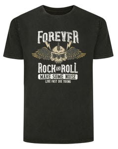 Bigdude Forever Rock and Roll Print T-Shirt Washed Black