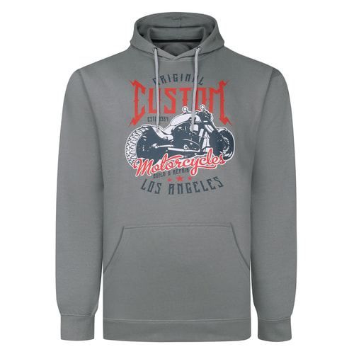 Bigdude Custom Motorcycles Print Hoodie Grey