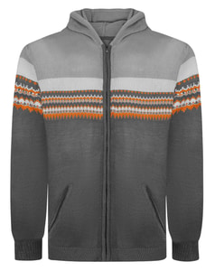 Bigdude Fair Isle Geometric Full Zip Hoody Charcoal
