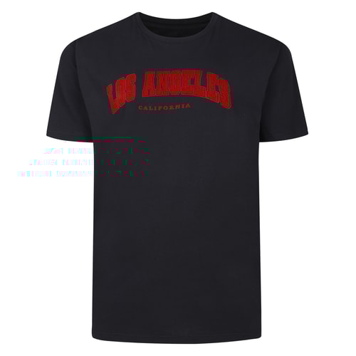 Bigdude Los Angeles Flock Print Crew Neck T-Shirt Black