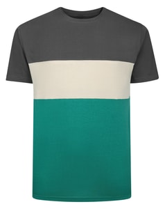 Bigdude Cut & Sew Marl Short Sleeve T-Shirt Charcoal/Light Beige/Teal
