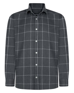 Bigdude Cut Away Collar Checked Flannel Shirt Charcoal