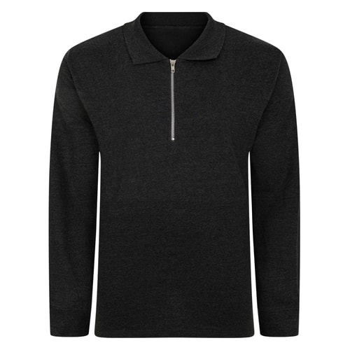 Bigdude Smart Single Jersey Long Sleeve Polo With Zip Charcoal Tall