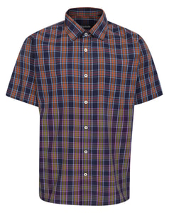 Bigdude Checked Poplin Short Sleeve Shirt Navy/Brown
