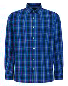 Bigdude Checked Poplin Long Sleeve Shirt Blue/Navy Tall