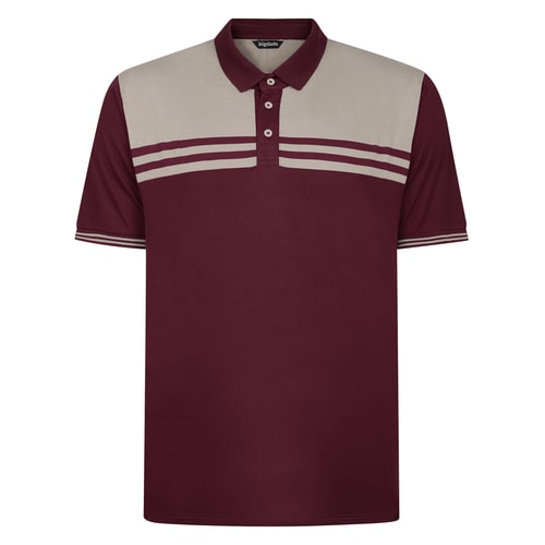 Bigdude Colour Block Striped Polo Burgundy