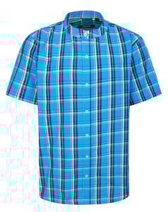 Bigdude Grandad Collar Checked Short Sleeve Shirt Bright Blue