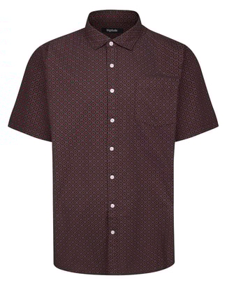 Bigdude Retro Tile Print Short Sleeve Shirt Dark Maroon