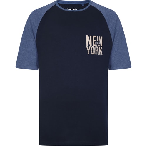 Bigdude New York Contrast Raglan T-Shirt Navy/Dark Denim Marl Tall