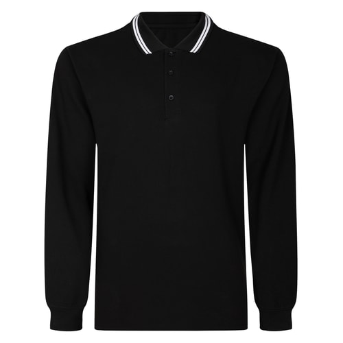 Bigdude Tipped Long Sleeve Polo Shirt Black Tall