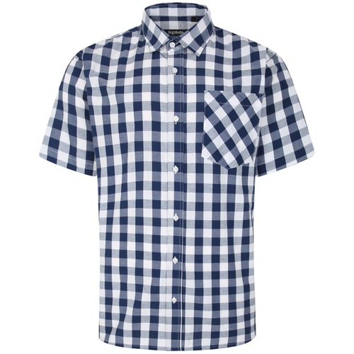 Bigdude Gingham Short Sleeve Shirt Navy Tall