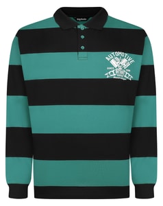 Bigdude Detroit Print Striped Rugby Polo Teal/Black