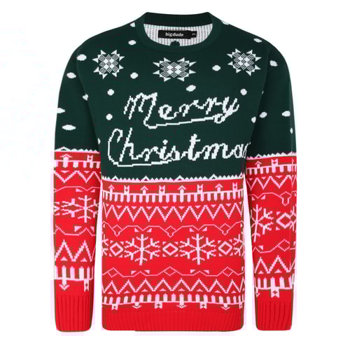 Bigdude 'Merry Christmas' Jumper Green/Red