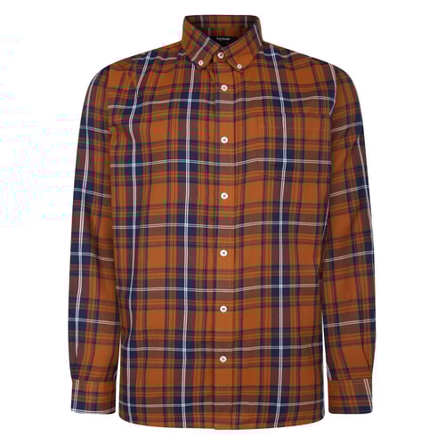 Bigdude Button Down Long Sleeve Check Shirt Light Brown