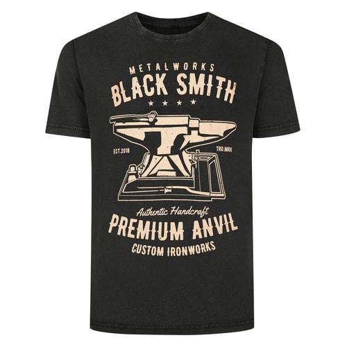 Bigdude Blacksmith Acid Wash Printed T-Shirt Washed Black