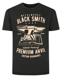 Bigdude Blacksmith Acid Wash Printed T-Shirt Washed Black