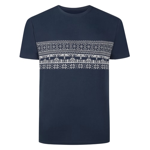 Bigdude Fair Isle Print T-Shirt Navy