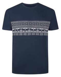 Bigdude Fair Isle Print T-Shirt Navy