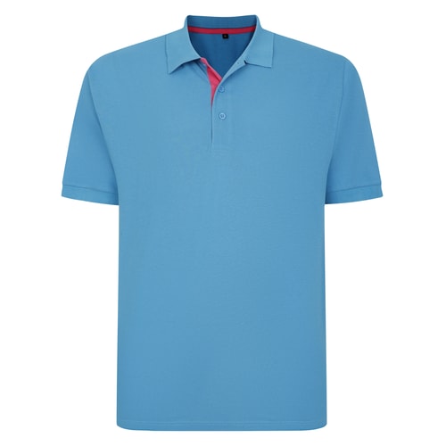 Bigdude Contrast Placket Polo Shirt Bright Blue Tall