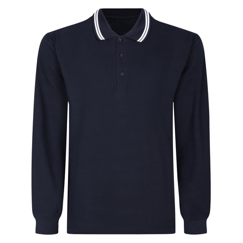 Bigdude Tipped Long Sleeve Polo Shirt Navy Tall