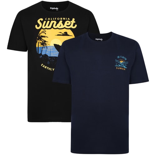 Bigdude 2 Pack Sunset Printed T-Shirt Black/Navy