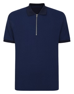 Bigdude Zipped Geometric Polo Shirt Navy