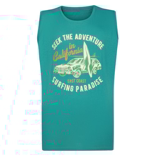 Bigdude Surfing Paradise Print Sleeveless T-Shirt Teal