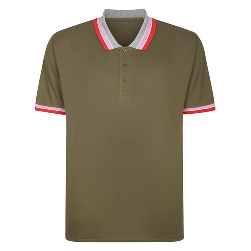 Bigdude Jacquard Contrast Pique Polo Shirt Dark Olive