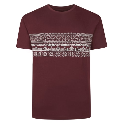Bigdude Fair Isle Print T-Shirt Burgundy