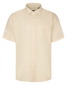 Bigdude Lightweight Linen Touch Button Down Collar Shirt Beige Tall